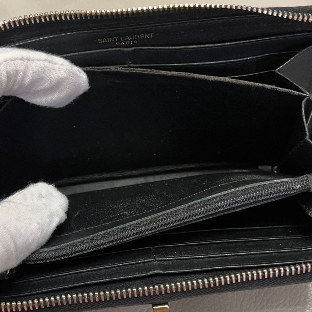 YSL Black Leather Wallet with Gold Accents - Picture 7 of 14